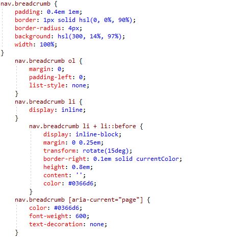 CSS used for breadcrumbs