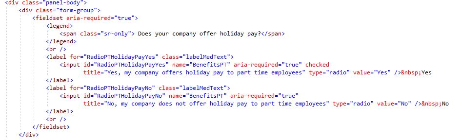 Code for part time fieldset/legend